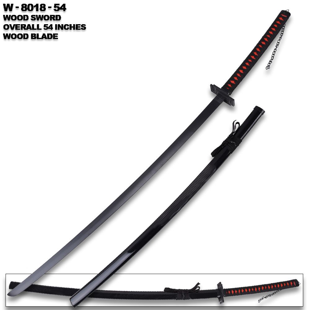 54" Best Anime Hero Wood Sword And Black  Scabbard