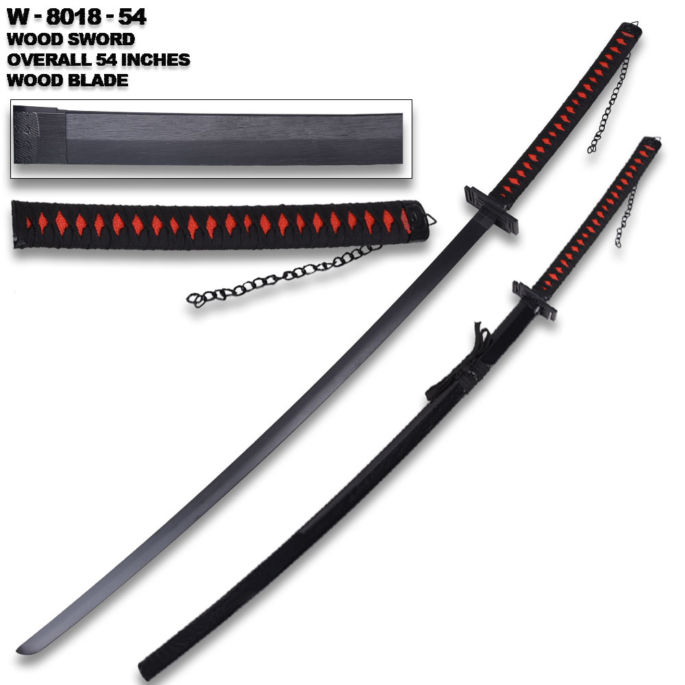 54" Best Anime Hero Wood Sword And Black  Scabbard