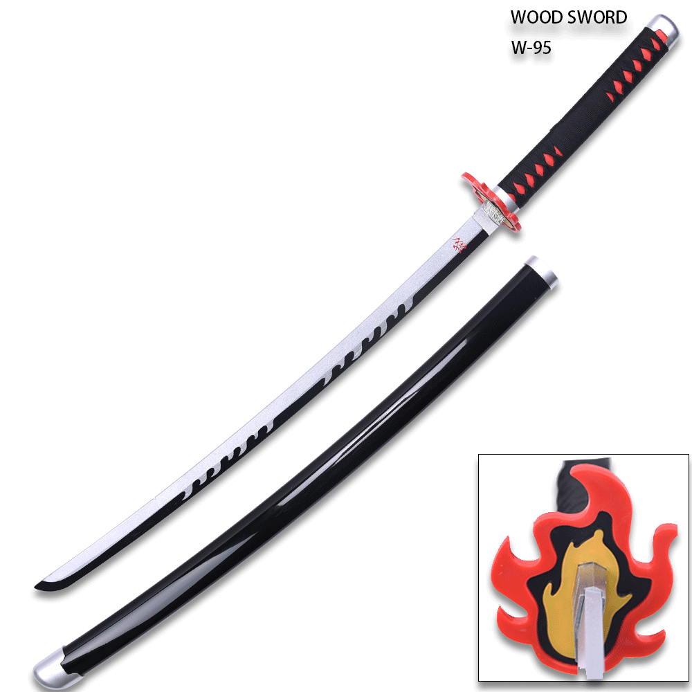 DEMON SLAYER - Tanjiro Kamado's Black Nichirin Wood Sword Katana w/Plastic Scabbard