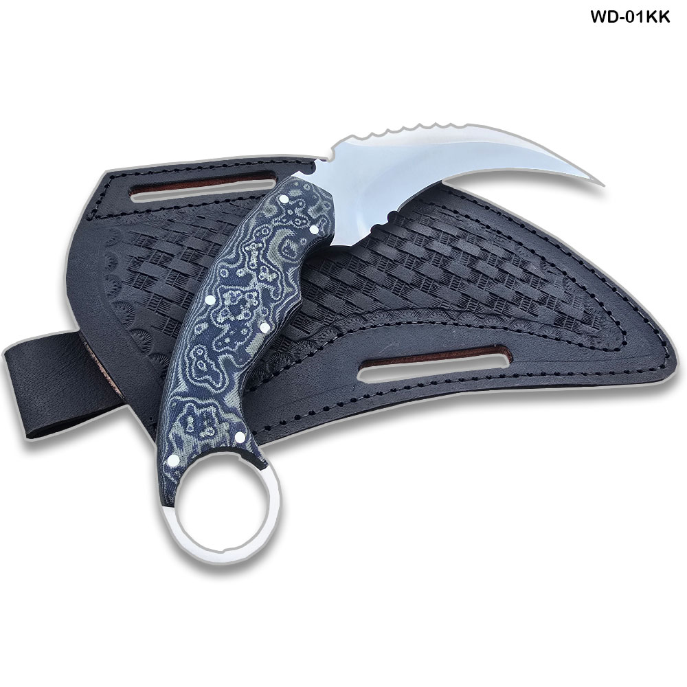 Karambit 9" Full Tang Knife D2 Steel Micarta Blue & Tan Wood Handle
