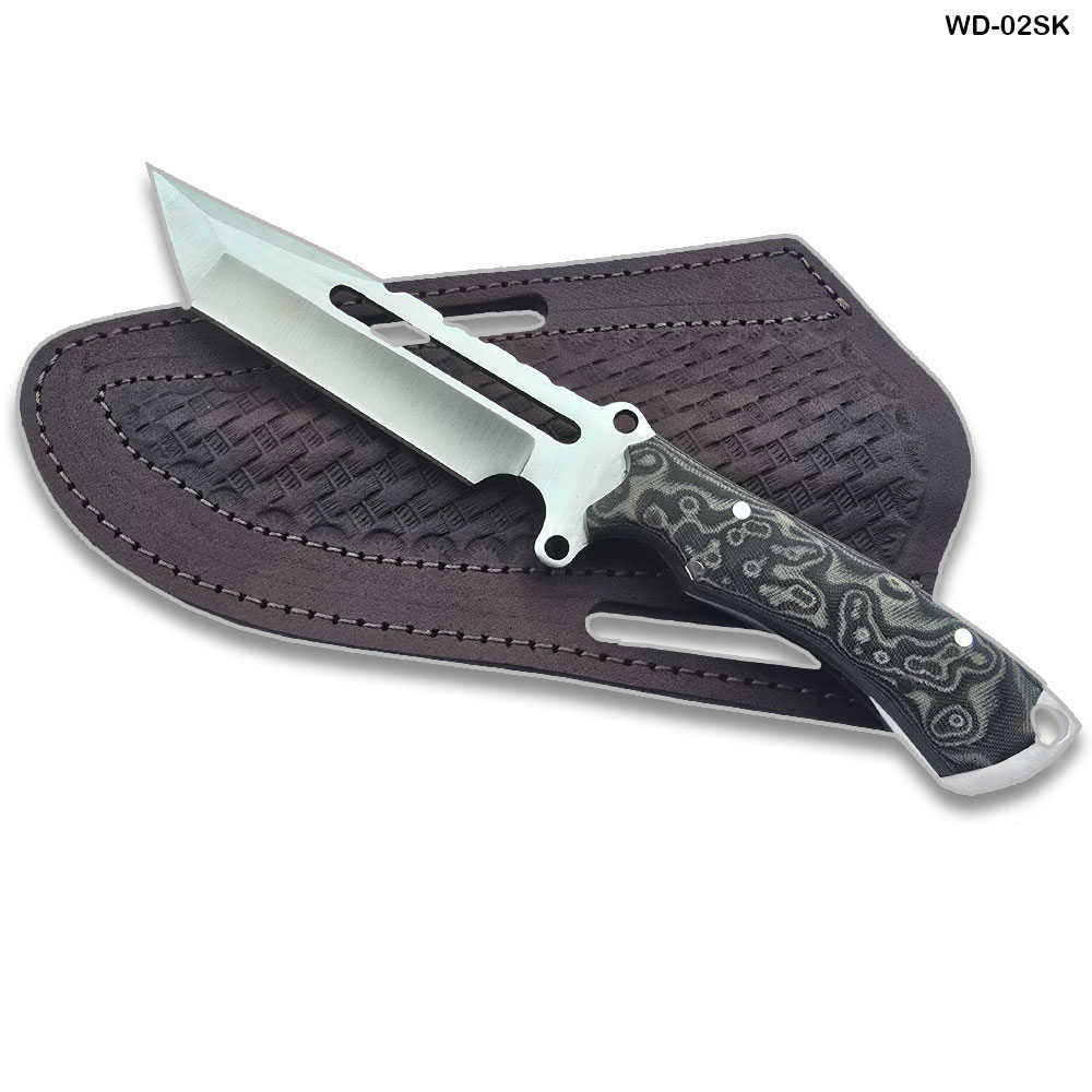 Phantom Point Tactical Survival Fixed Blade Knife D2 Steel Micarta Wood Handle