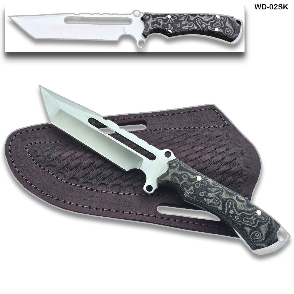 Phantom Point Tactical Survival Fixed Blade Knife D2 Steel Micarta Wood Handle