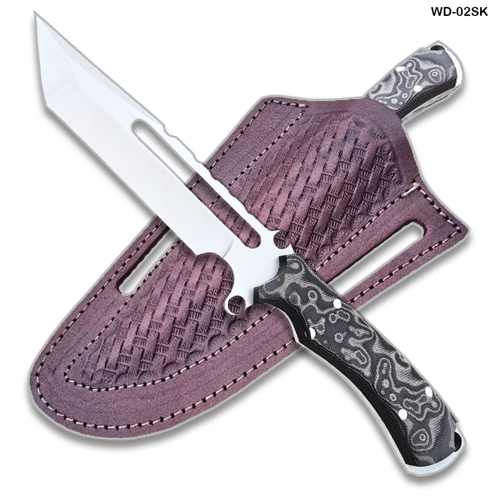 Phantom Point Tactical Survival Fixed Blade Knife D2 Steel Micarta Wood Handle