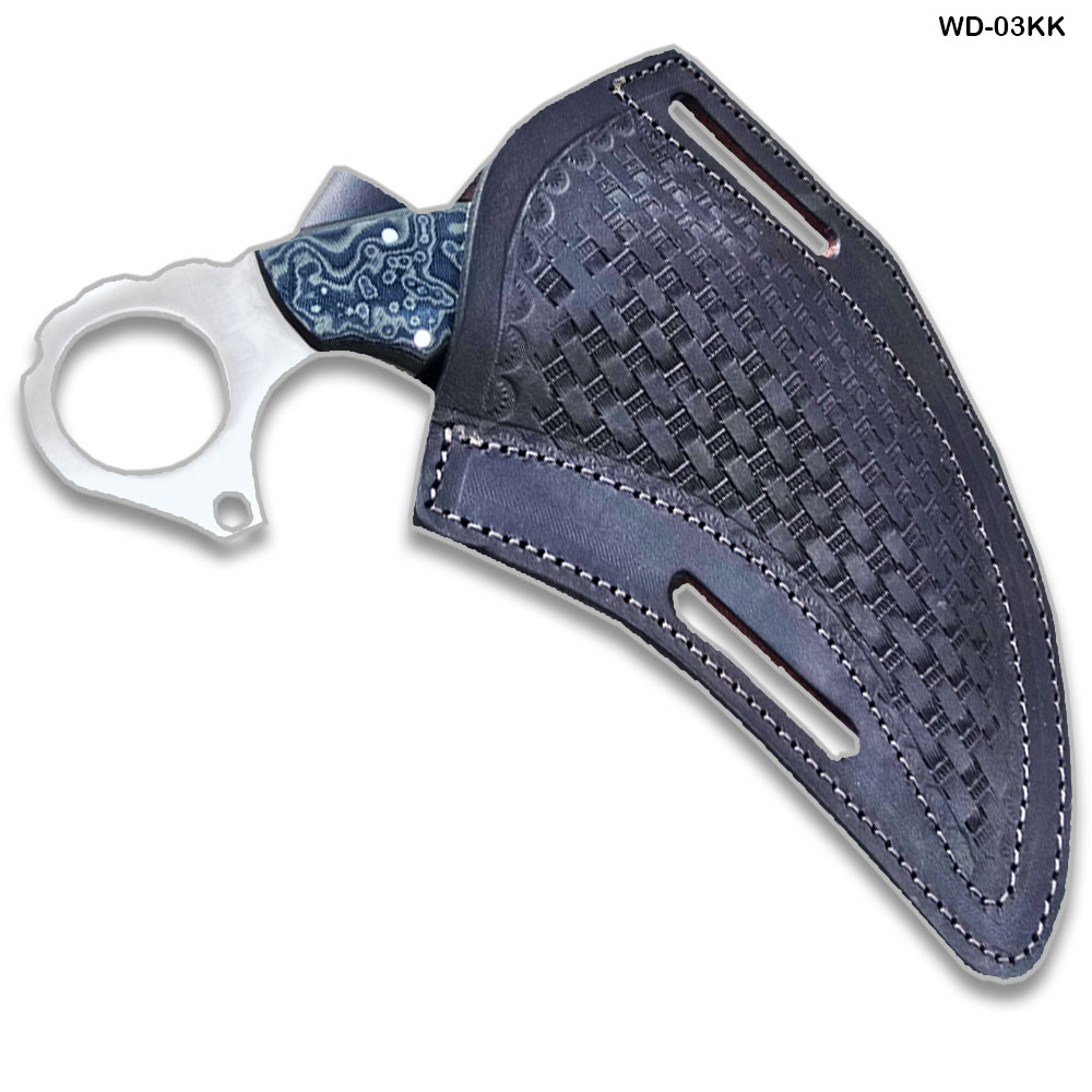 Karambit 13" Full Tang Knife D2 Steel Micarta Blue & Tan Wood Handle