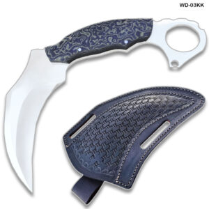 Karambit 13" Full Tang Knife D2 Steel Micarta Blue & Tan Wood Handle