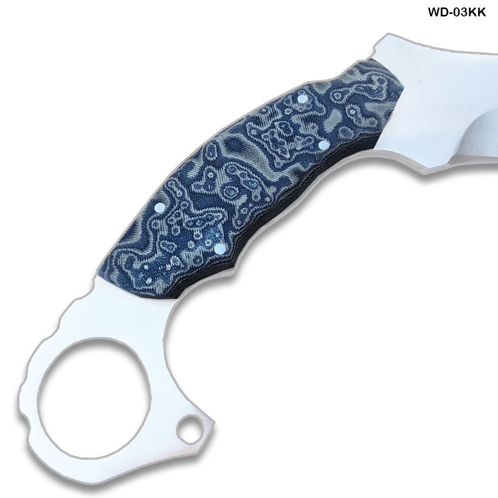 Karambit 13" Full Tang Knife D2 Steel Micarta Blue & Tan Wood Handle