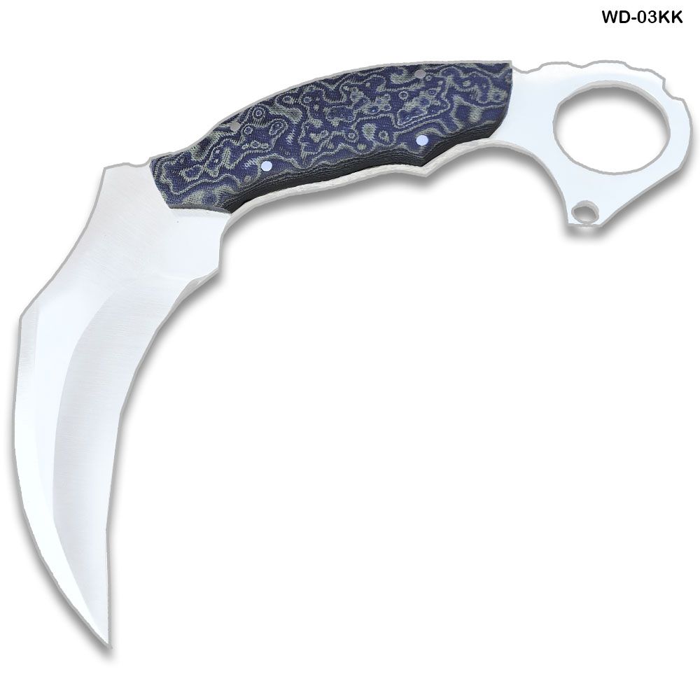 Karambit 13" Full Tang Knife D2 Steel Micarta Blue & Tan Wood Handle