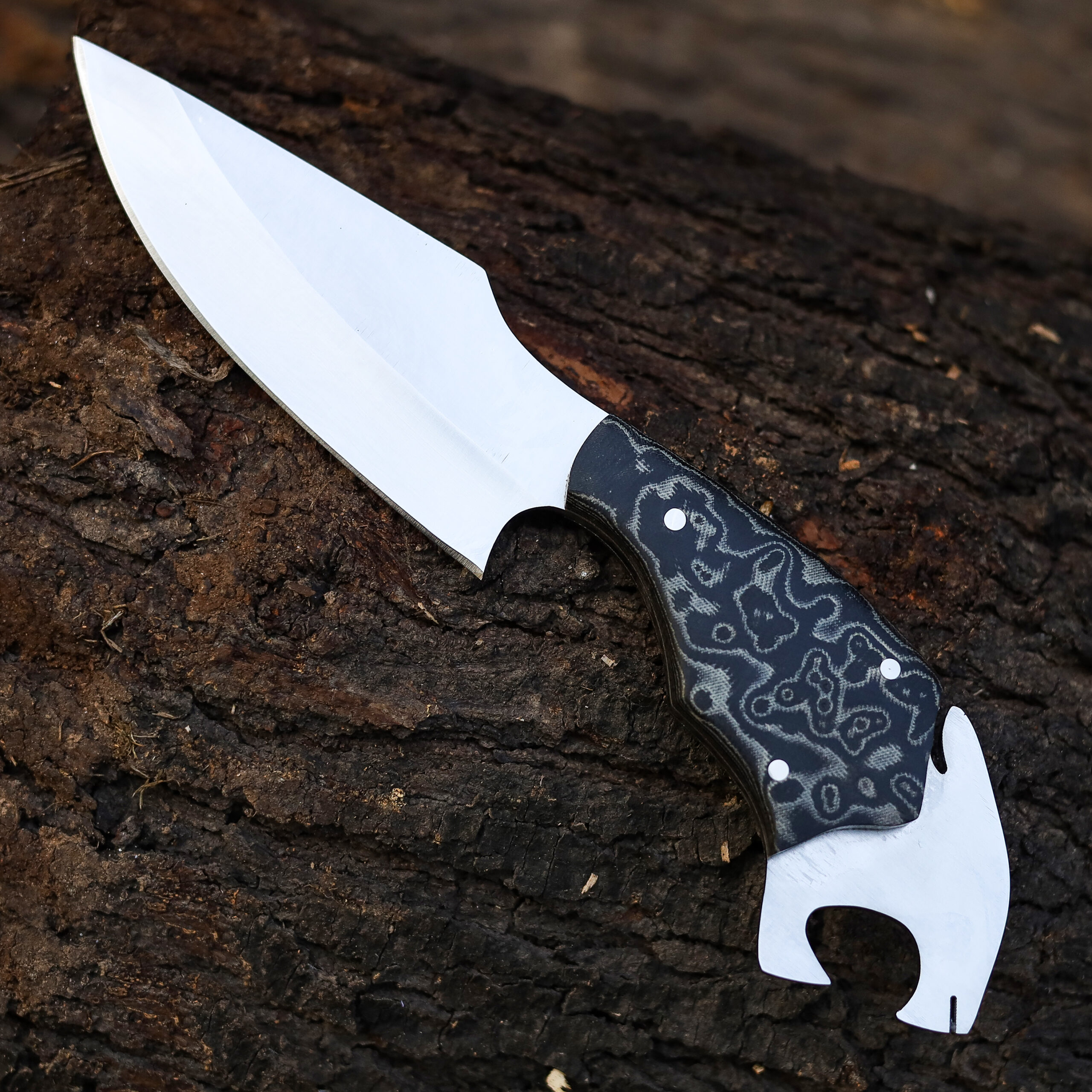 Tactical Fixed Blade Knife D2 Steel Micarta Wood Lion Handle