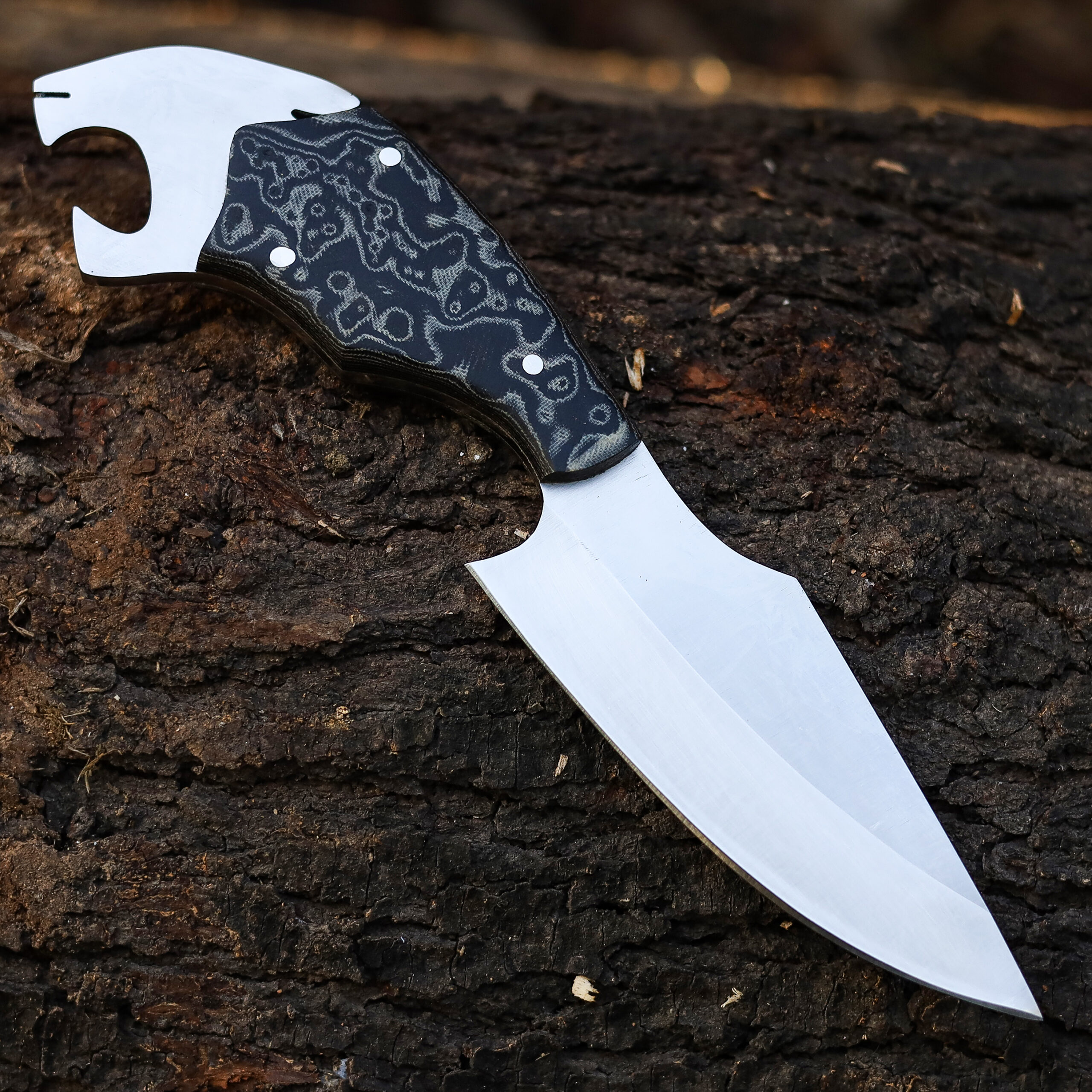 Tactical Fixed Blade Knife D2 Steel Micarta Wood Lion Handle