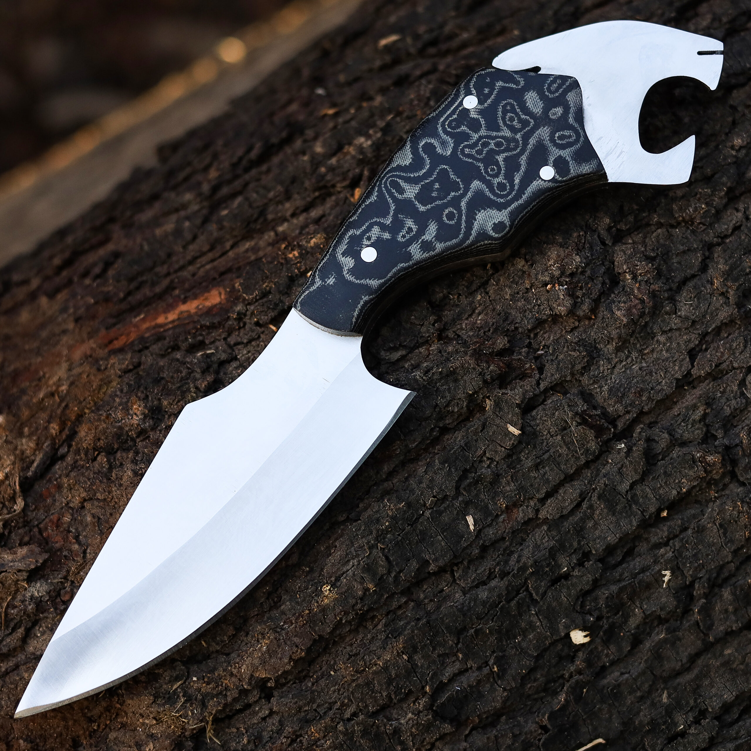 Tactical Fixed Blade Knife D2 Steel Micarta Wood Lion Handle