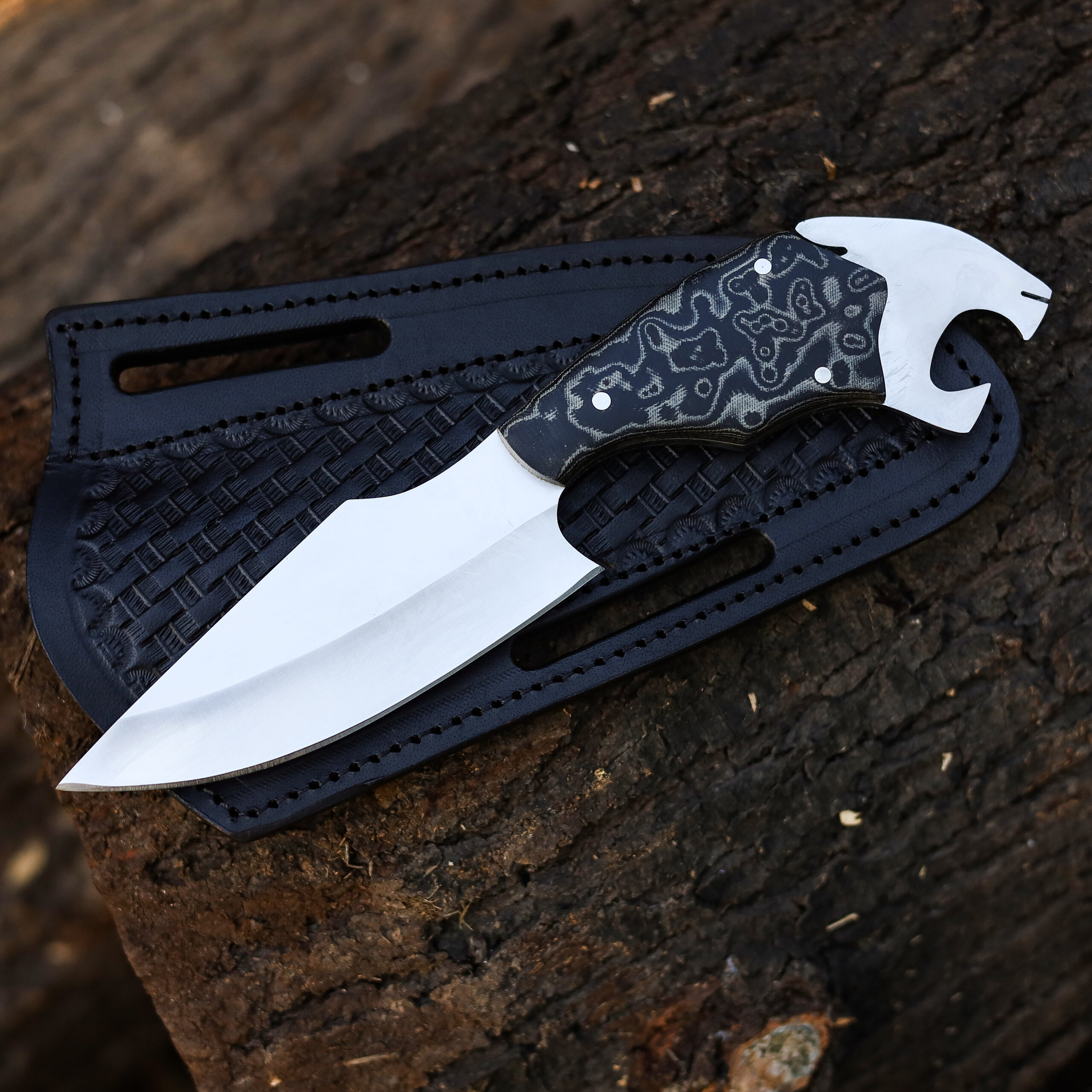 Tactical Fixed Blade Knife D2 Steel Micarta Wood Lion Handle