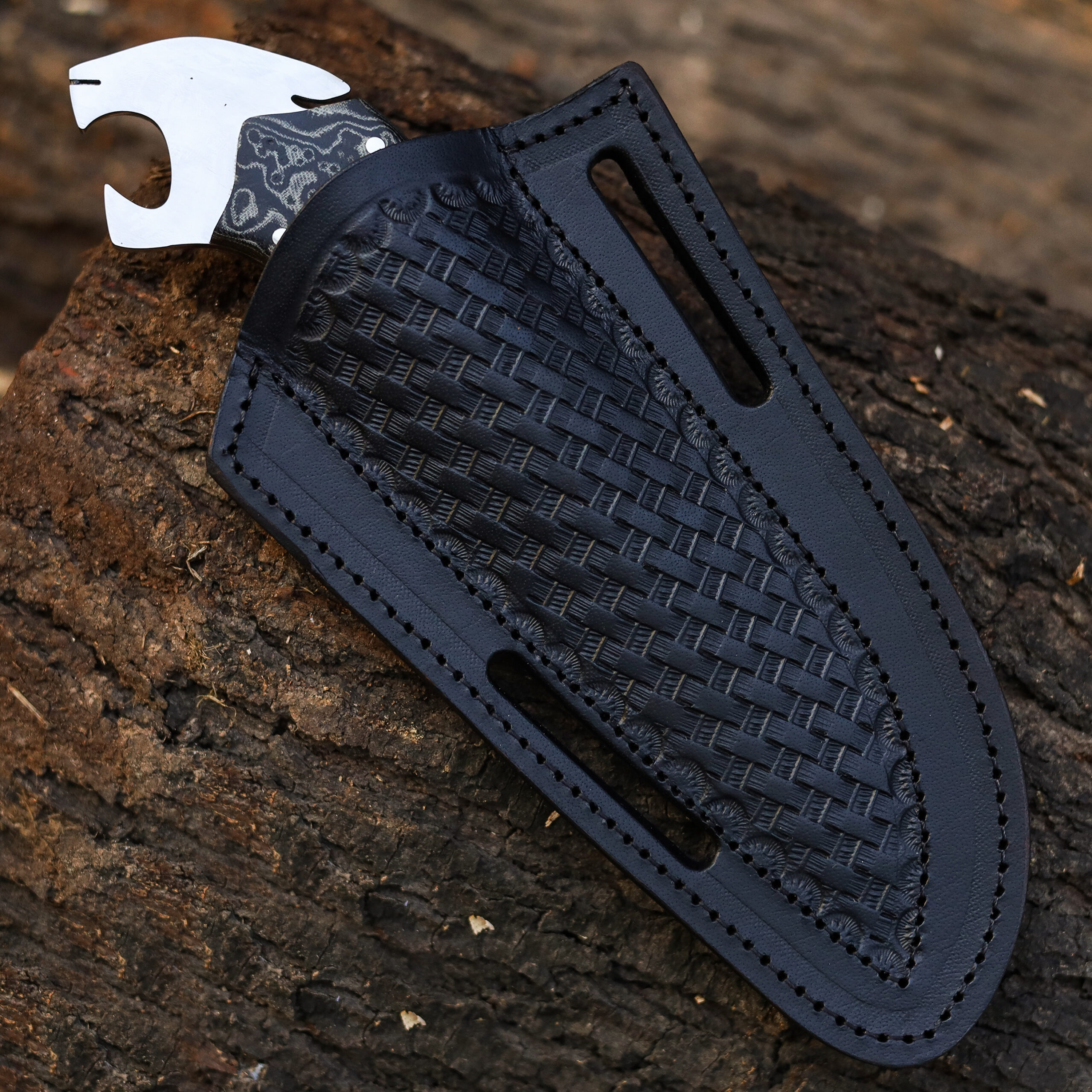 Tactical Fixed Blade Knife D2 Steel Micarta Wood Lion Handle