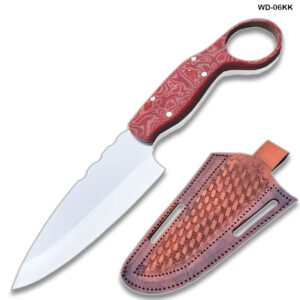 Karambit 9" Full Tang Knife D2 Steel Micarta Red & Tan Wood Handle