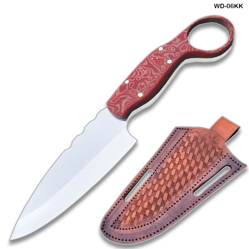 Karambit 9" Full Tang Knife D2 Steel Micarta Red & Tan Wood Handle