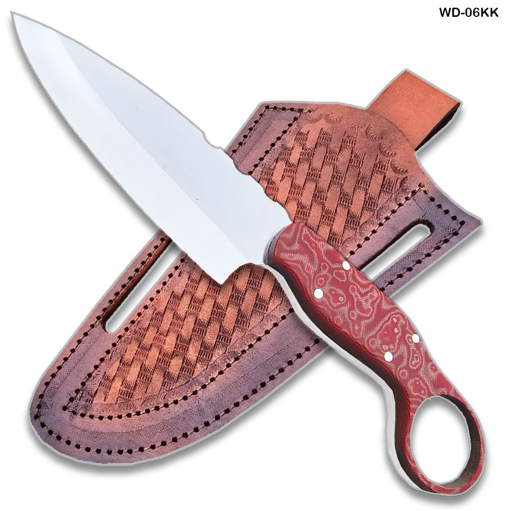Karambit 9" Full Tang Knife D2 Steel Micarta Red & Tan Wood Handle
