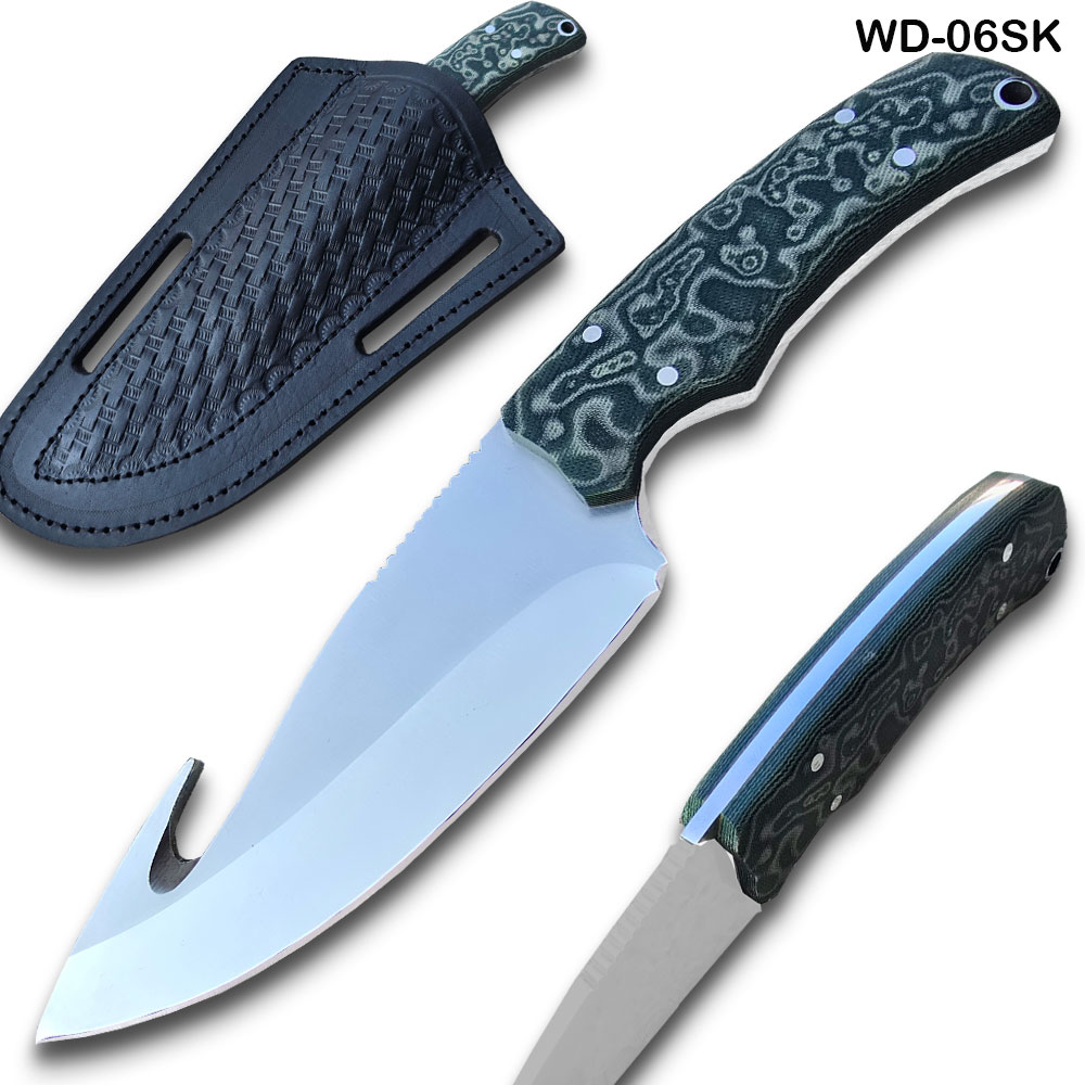 Gut Hook Tactical Survival Fixed Blade Knife D2 Steel Micarta Wood Handle