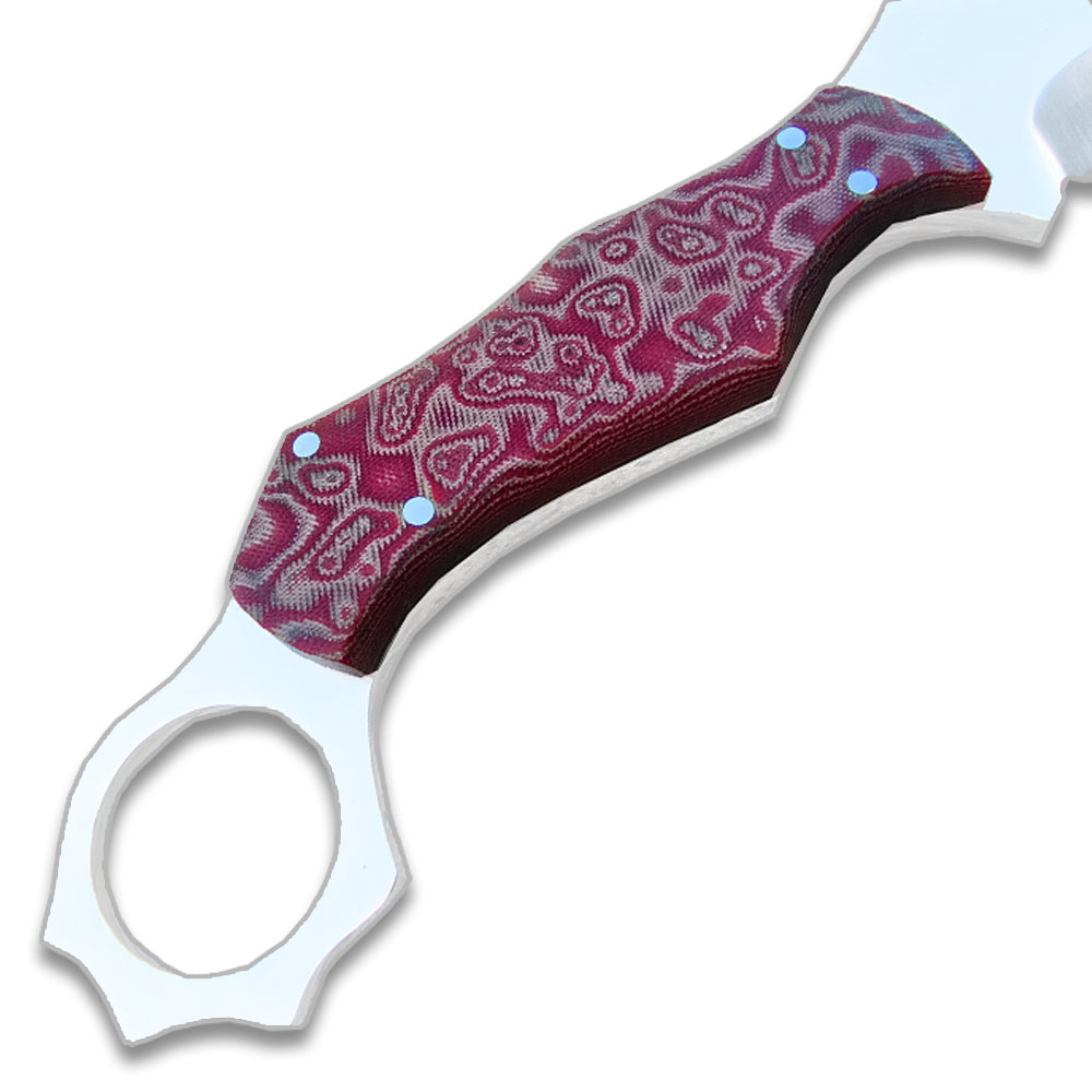 Karambit 8.5" Full Tang Knife D2 Steel Micarta Red & Tan Wood Handle
