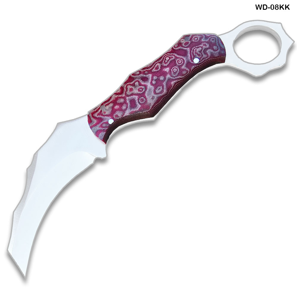 Karambit 8.5" Full Tang Knife D2 Steel Micarta Red & Tan Wood Handle