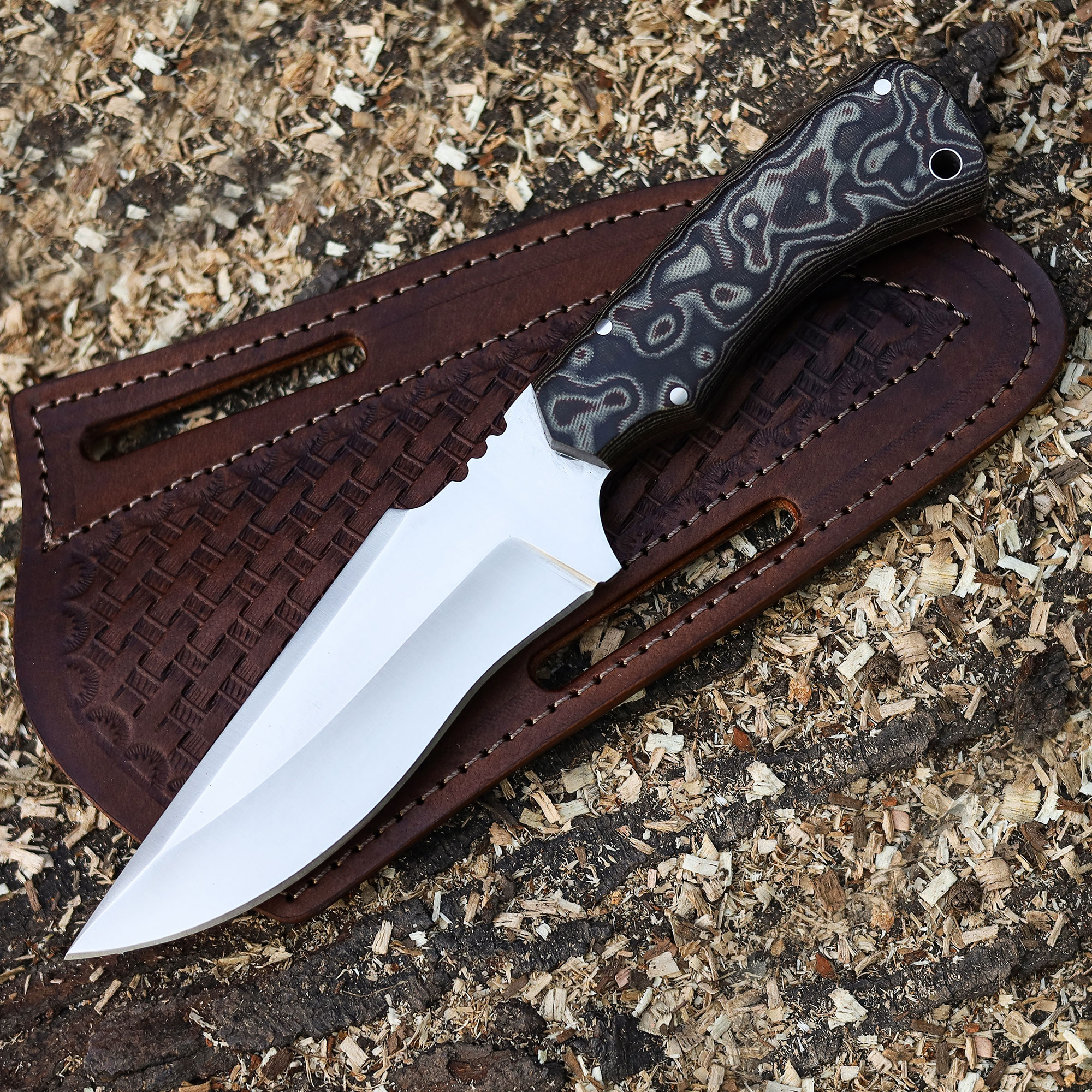 Skinner Tactical Survival Fixed Blade Knife D2 Steel Micarta Wood Handle