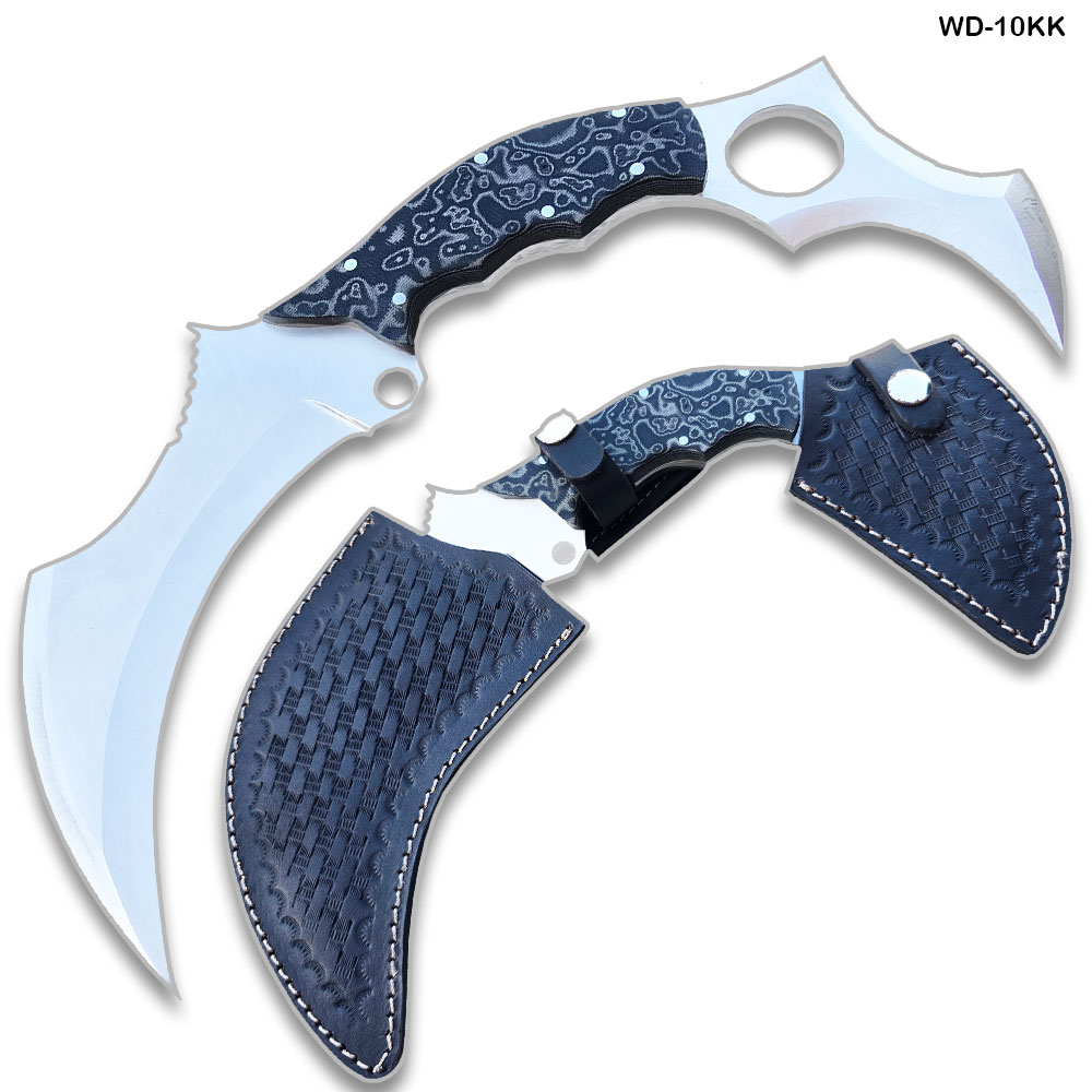 Massive 18" Double Bladed Karambit Full Tang Knife D2 Steel Micarta Black & Tan Wood Handle