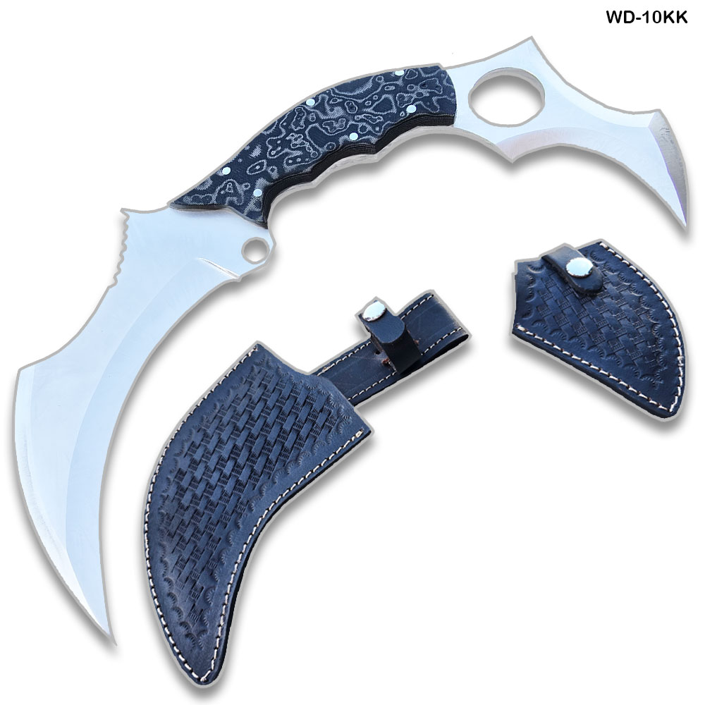 Massive 18" Double Bladed Karambit Full Tang Knife D2 Steel Micarta Black & Tan Wood Handle