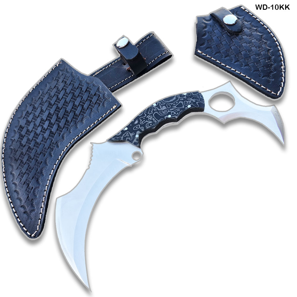 Massive 18" Double Bladed Karambit Full Tang Knife D2 Steel Micarta Black & Tan Wood Handle
