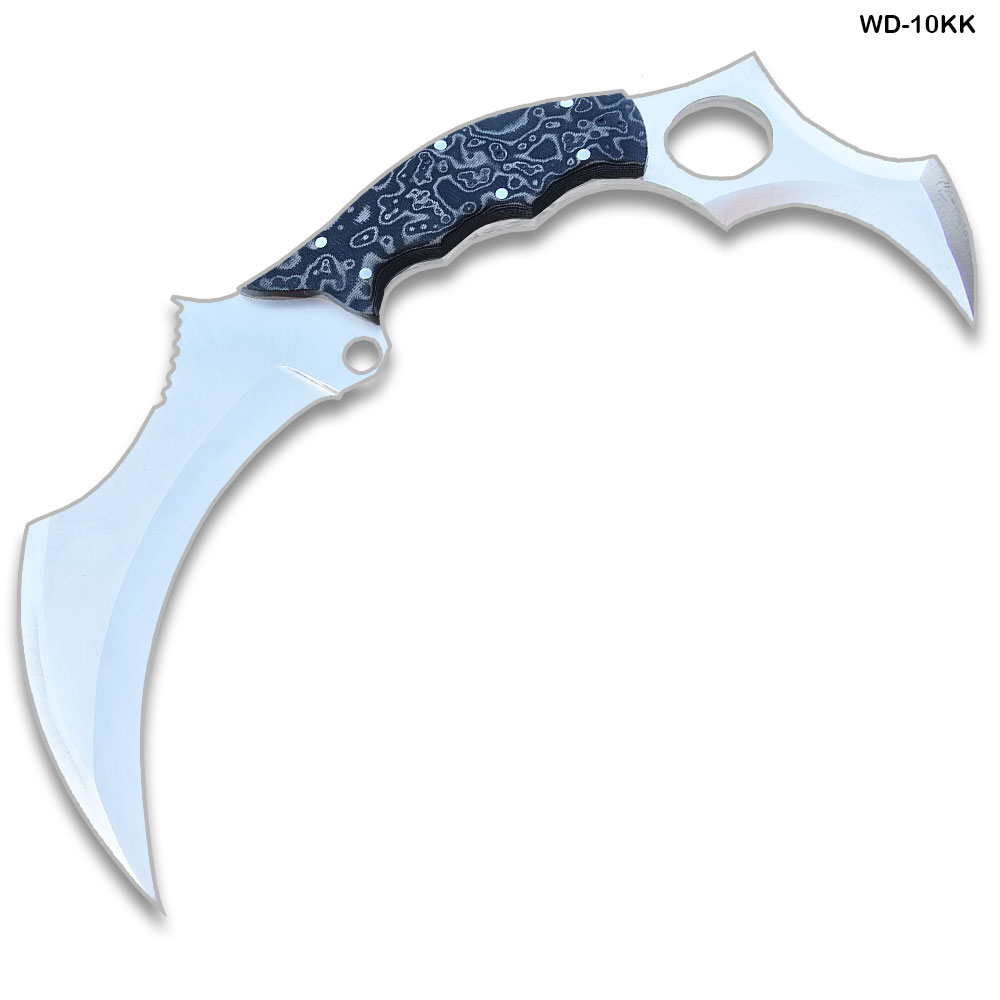 Massive 18" Double Bladed Karambit Full Tang Knife D2 Steel Micarta Black & Tan Wood Handle