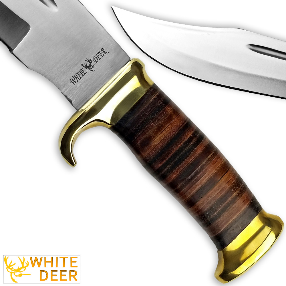 WHITE DEER MAGNUM Outback American Bowie Knife High Carbon Stainless Steel w Leather Handle