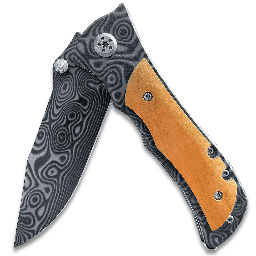 Custom Damascus Pattern  Ball Bearing Pocket Knife
