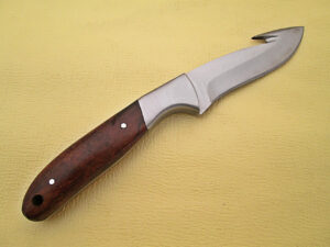 WHITE DEER J2 Steel Hunters Guthook Skinner Knife Wood Grip Drop Point