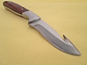 WHITE DEER J2 Steel Hunters Guthook Skinner Knife Wood Grip Drop Point