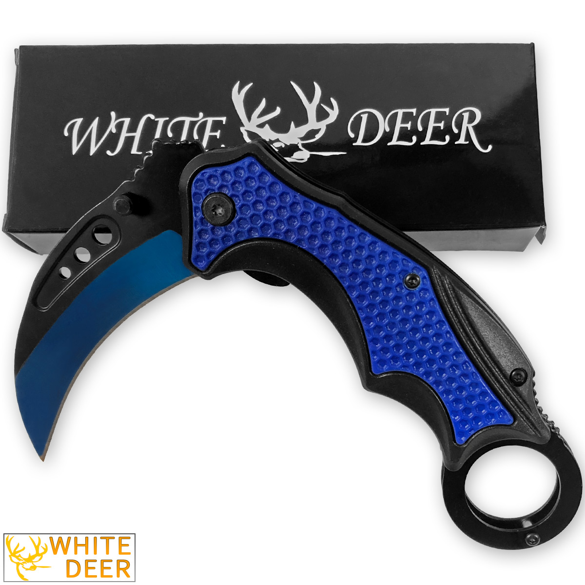 White Deer Blue Moon Defense Titanium Karambit Knife Lightened Assisted Open