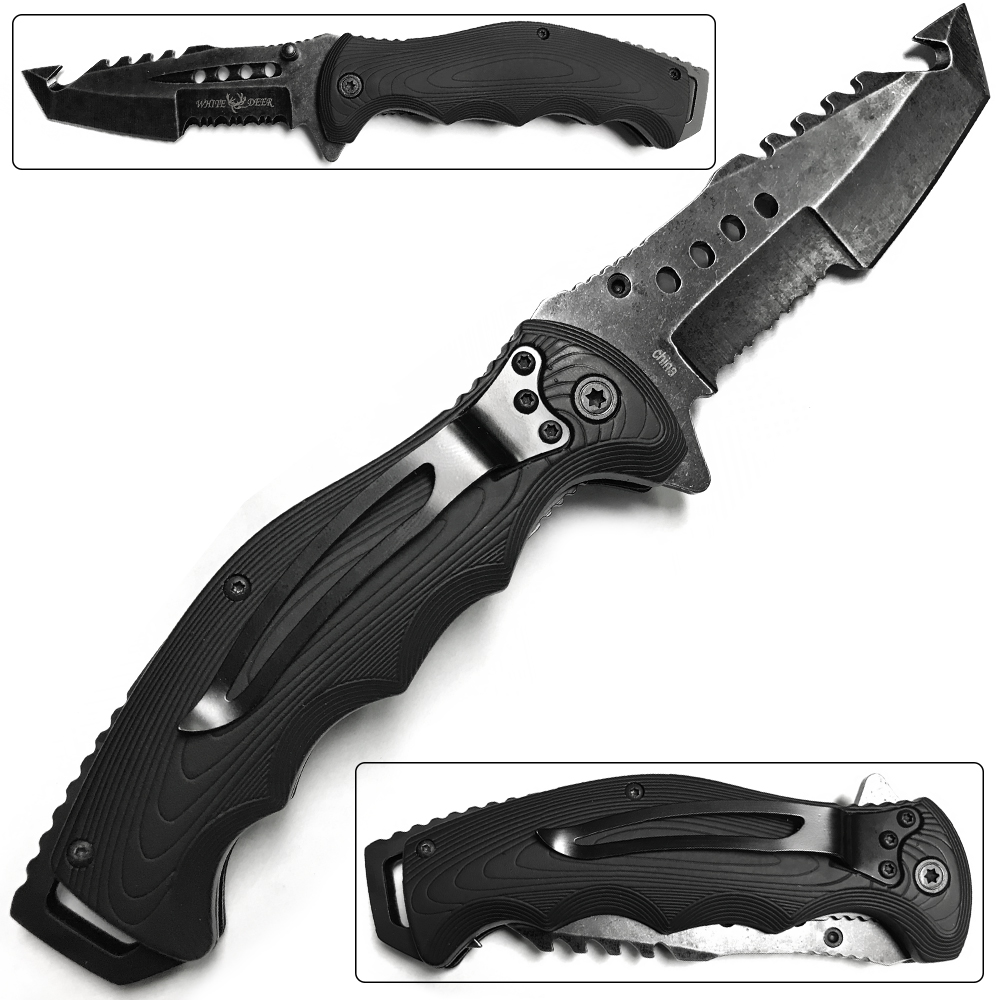 White Deer Stone Wash Gut Hook Assisted Black