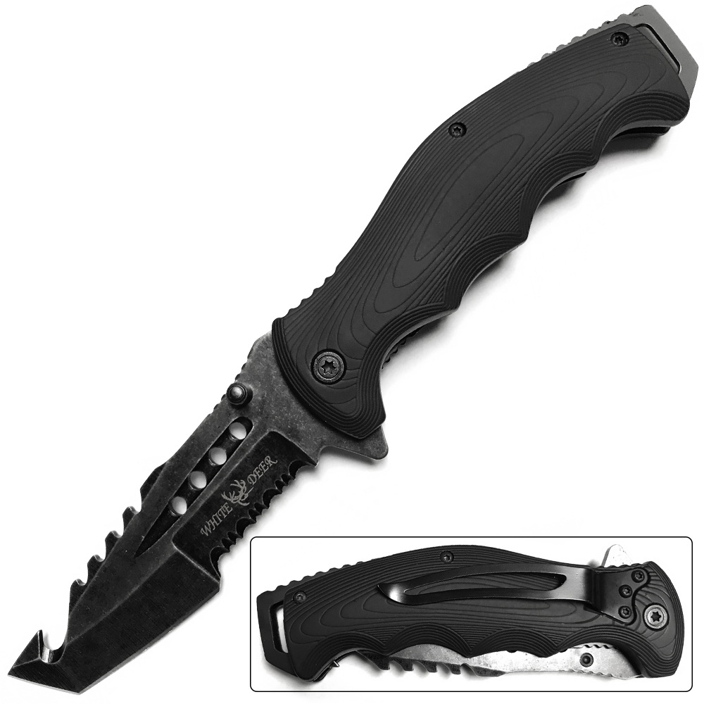 White Deer Stone Wash Gut Hook Assisted Black