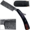 White Deer Damascus Steel Straight Razor Shaving 100% Handcrafted - Bison Horn & Cocobolo Grips