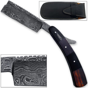 White Deer Damascus Steel Straight Razor Shaving 100% Handcrafted - Bison Horn & Cocobolo Grips