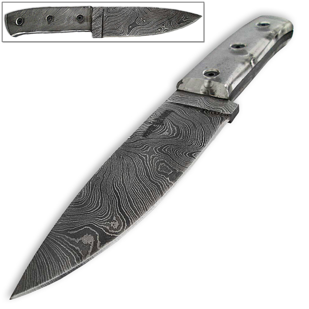 White Deer Tactical Polycarbonate Damascus Fixed Blade Knife FULL PATTERN TANG Clear Grips