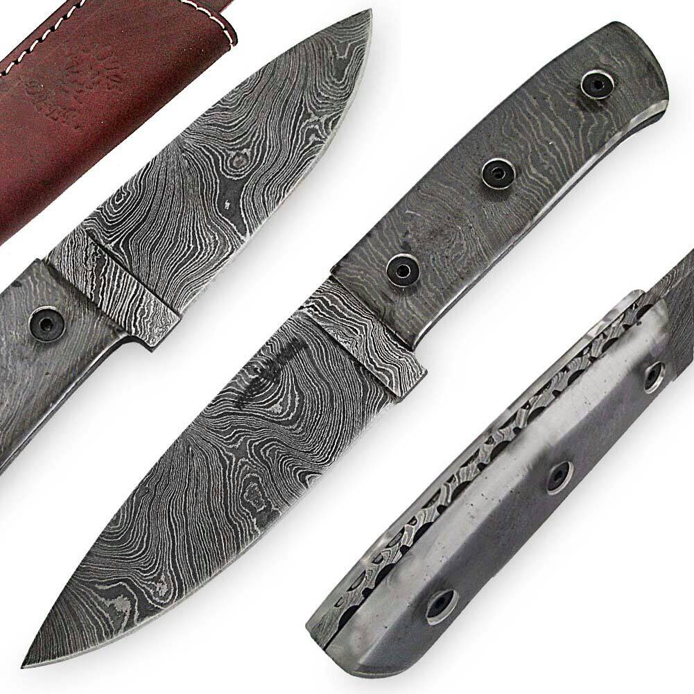 White Deer Tactical Polycarbonate Damascus Fixed Blade Knife FULL PATTERN TANG Clear Grips