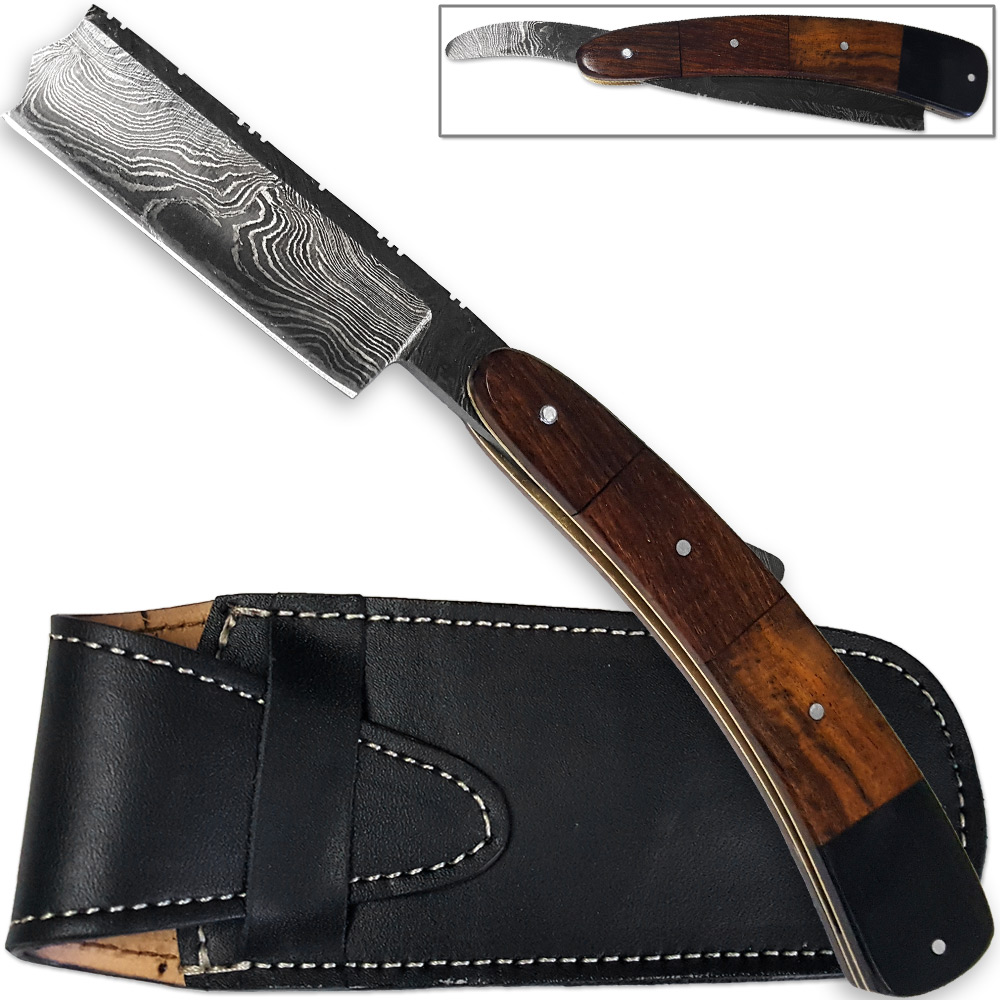 White Deer Damascus Steel Ultra Sharp Straight Razor Shaving - Bison Horn & Walnut Grips