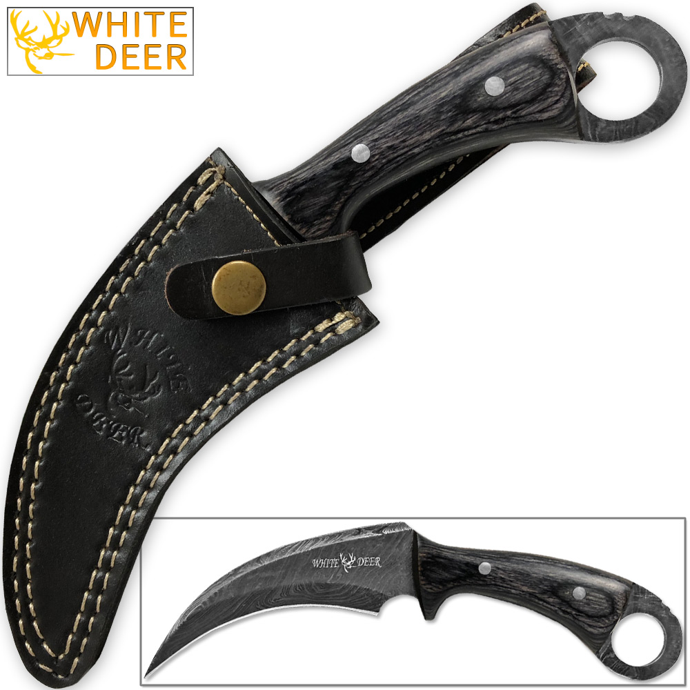 WHITE DEER Mission Tactical Karambit Knife 9.25in Full Damascus Forged Steel