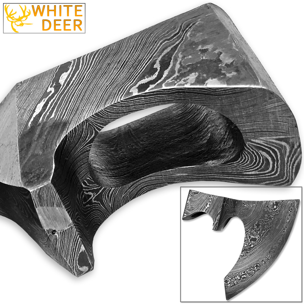 WHITE DEER Blank Axe Head Bit Damascus Steel Viking Hatchet Wildling Tomahawk