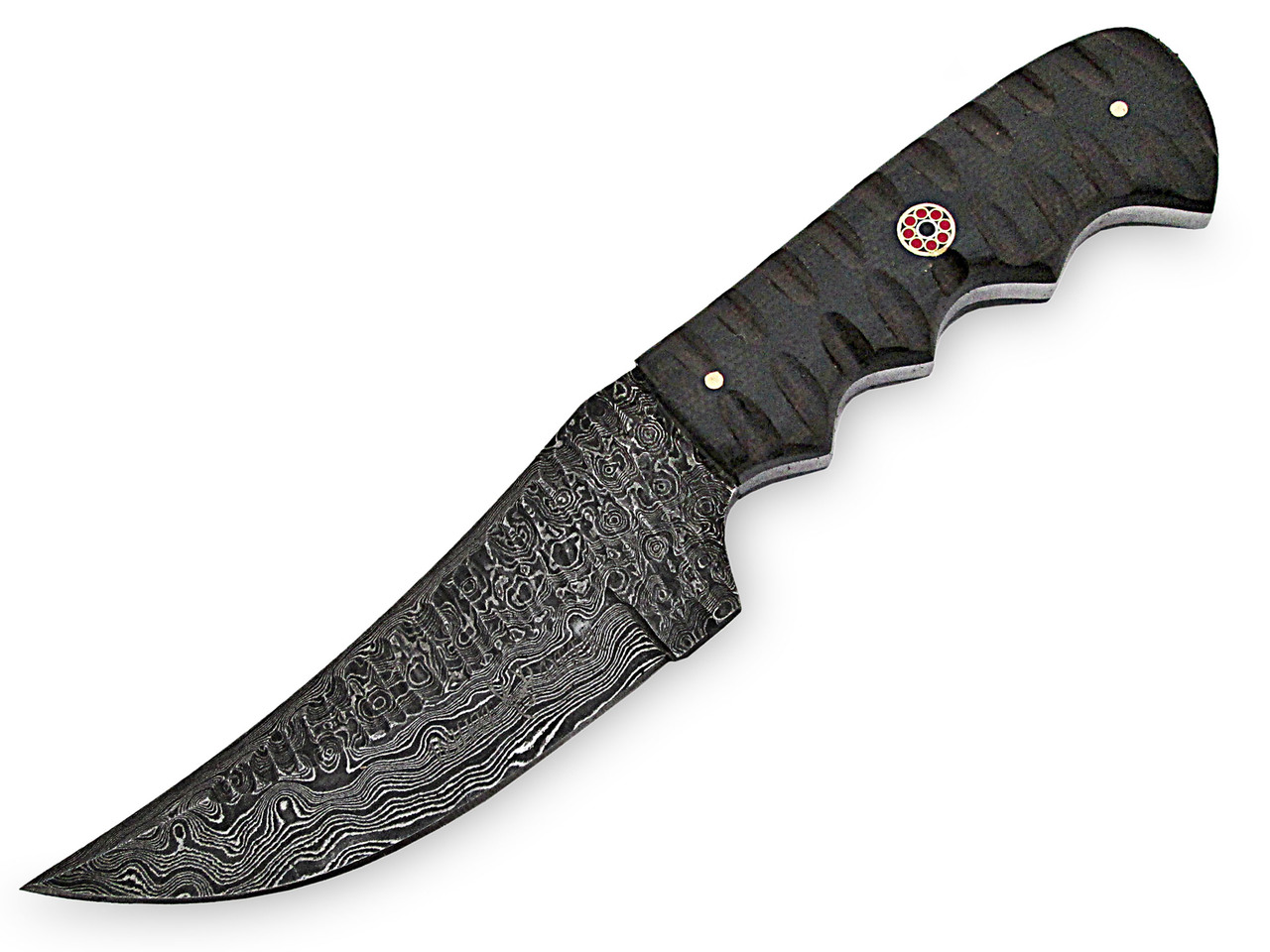 White Deer Tactical Operator Damascus Steel Knife Full Tang Grooved Micarta Handle