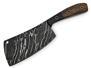 White Deer Grooved Damascus Steel Butchers Cleaver Knife Horn & Hardwood Handle