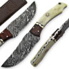 White Deer Executive Strait-Back Damascus Steel Knife Bison Bone & Hardwood Handle