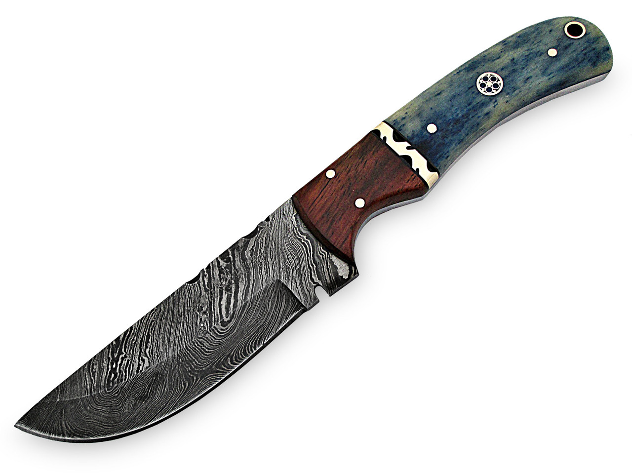 White Deer Blue Bunyan Damascus Steel Knife Bison Bone & Hardwood Handle