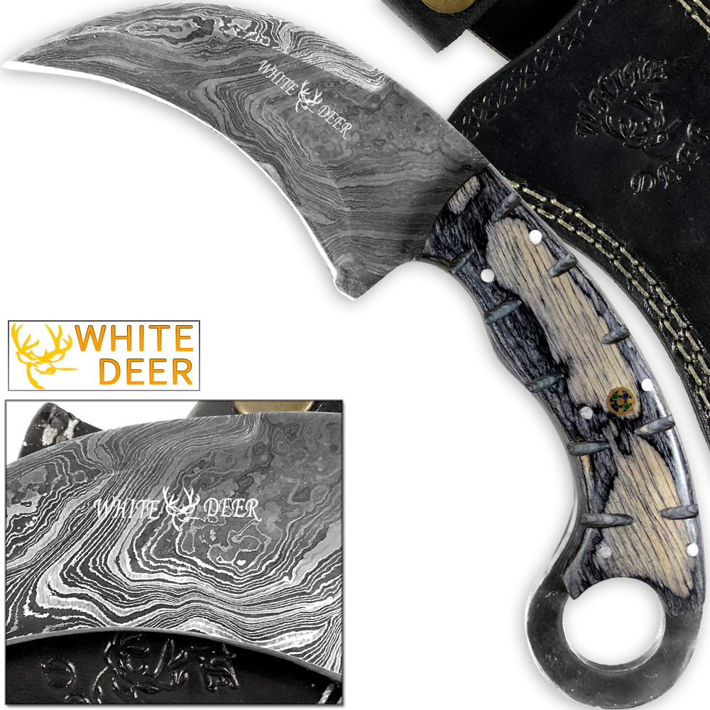 WHITE DEER Champion Karambit Knife Magnum Damascus Forged Steel