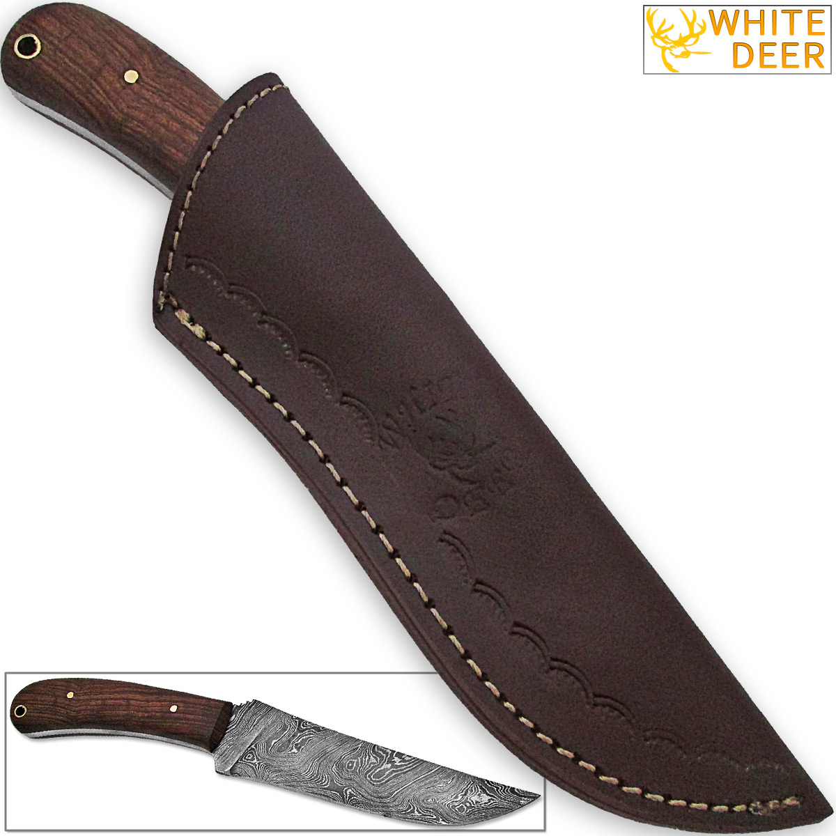 White Deer winkler Executive Damascus Steel Knife Full Tang Walnut Handle