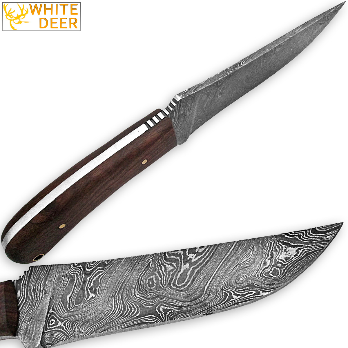 White Deer winkler Executive Damascus Steel Knife Full Tang Walnut Handle