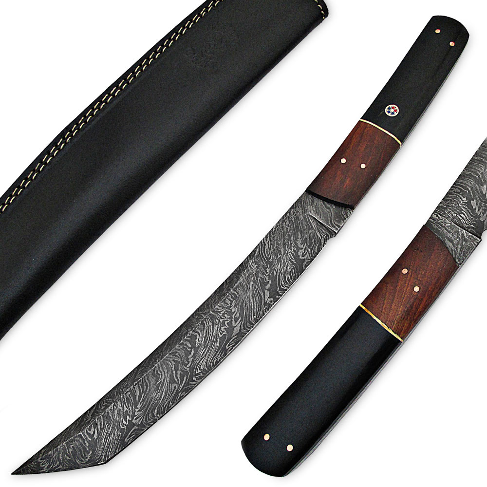 White Deer Japanese Tanto Damascus Knife Buffalo Horn  Wal Nut Wood Handle