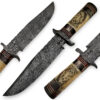 White Deer Damascus Steel 13" Alaska Mountains Wolf Bowie Knife Damascus Guard